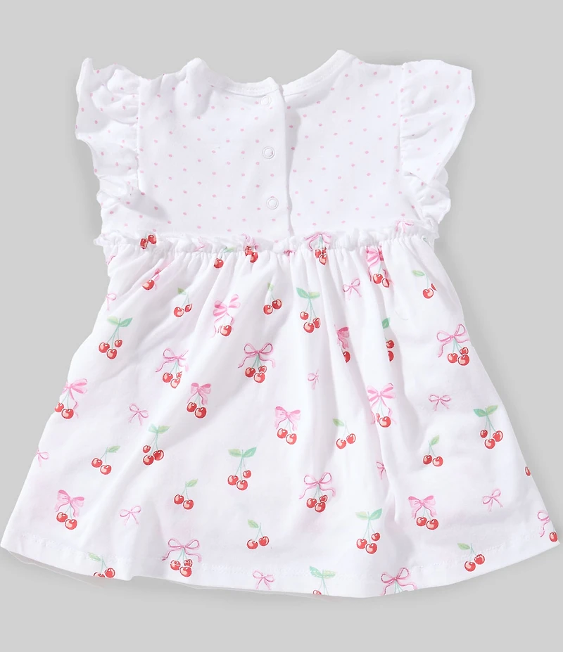 Little Me Baby Girls Organic Cotton Flutter-Sleeve Dotted/Cherry-Printed Skirted Bodysuit