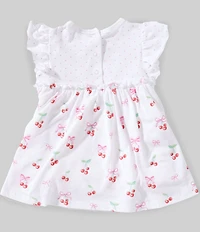 Little Me Baby Girls Organic Cotton Flutter-Sleeve Dotted/Cherry-Printed Skirted Bodysuit