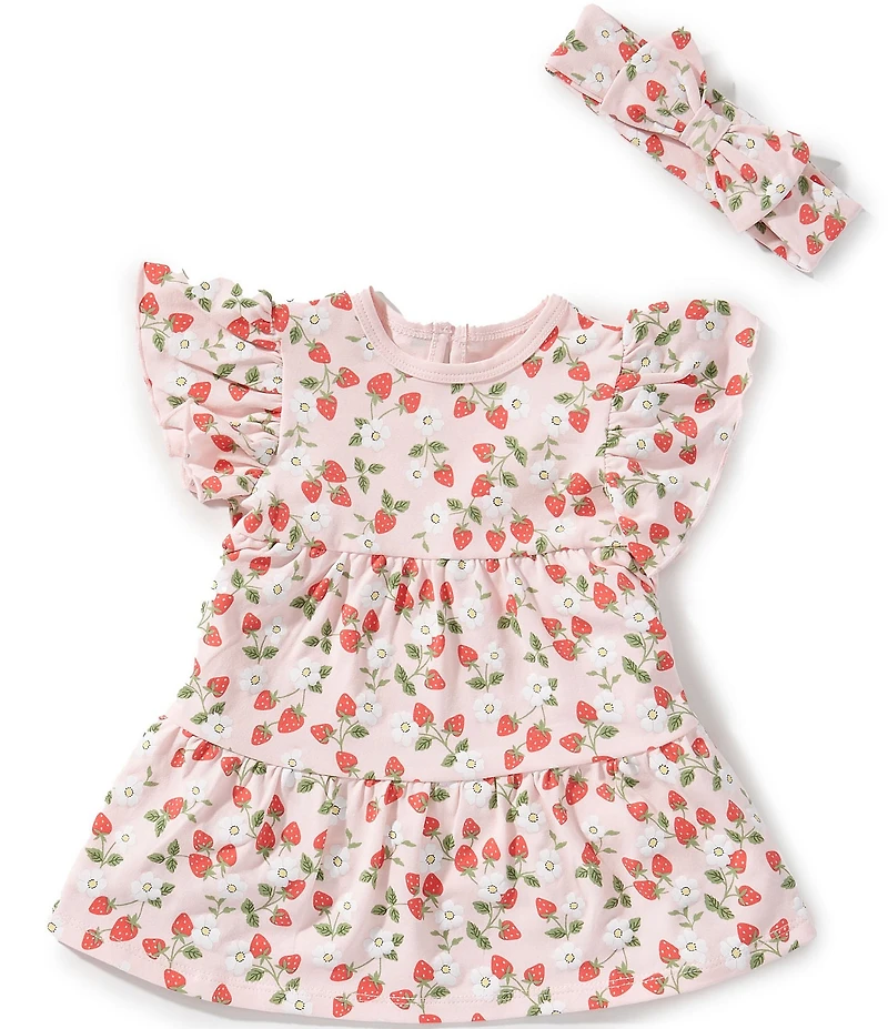 Little Me Baby Girls Organic Cotton Flutter-Sleeve Strawberry-Printed Skirted Bodysuit