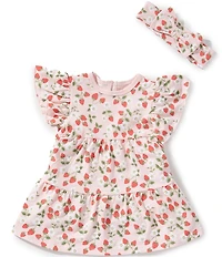 Little Me Baby Girls Organic Cotton Flutter-Sleeve Strawberry-Printed Skirted Bodysuit