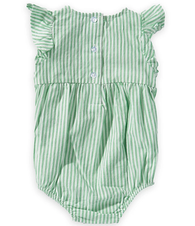 Little Me Baby Girls Organic Cotton Flutter-Sleeve Striped Floral-Smocked Bodysuit