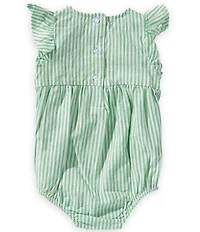 Little Me Baby Girls Organic Cotton Flutter-Sleeve Striped Floral-Smocked Bodysuit