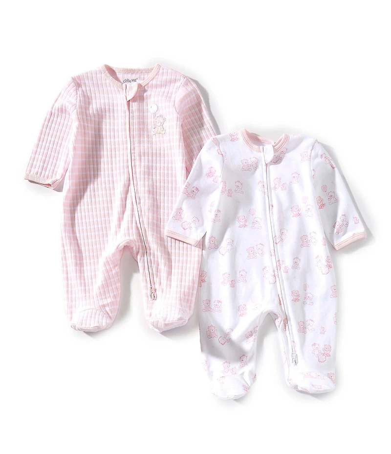 Little Me Baby Girls Organic Cotton Long Sleeve Joyful Bears Footie 2-Pack Set