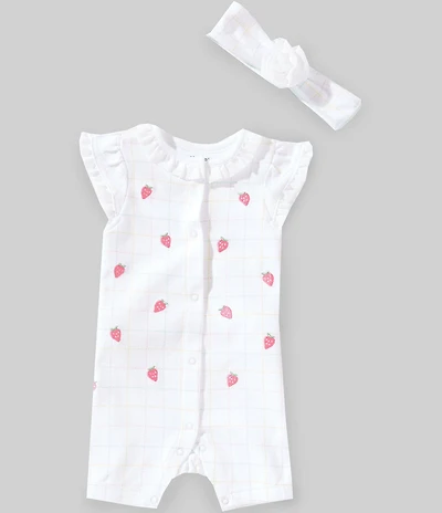 Little Me Baby Girls Organic Cotton Short-Sleeve Strawberry/Plaid-Printed Romper