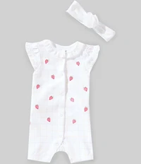 Little Me Baby Girls Organic Cotton Short-Sleeve Strawberry/Plaid-Printed Romper