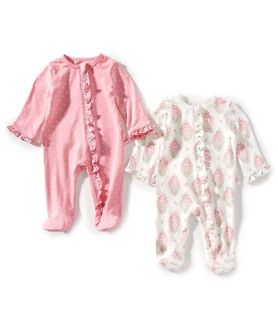 Little Me Baby Girls Printed Bamboo-Blend Footed Coverall & Pindotted Bamboo-Blend Footed Coverall Set