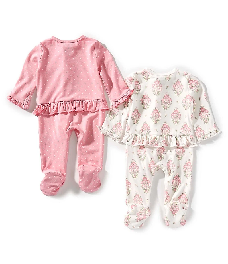Little Me Baby Girls Printed Bamboo-Blend Footie Coverall & Pindotted Bamboo-Blend Footie Coverall Set