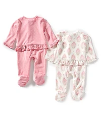 Little Me Baby Girls Printed Bamboo-Blend Footie Coverall & Pindotted Bamboo-Blend Footie Coverall Set