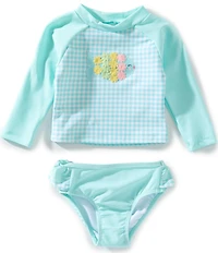 Little Me Baby Girls Raglan-Sleeve Fish Applique Rashguard Top & Coordinating Ruffle Hipster Bottoms Two-Piece Swimsuit