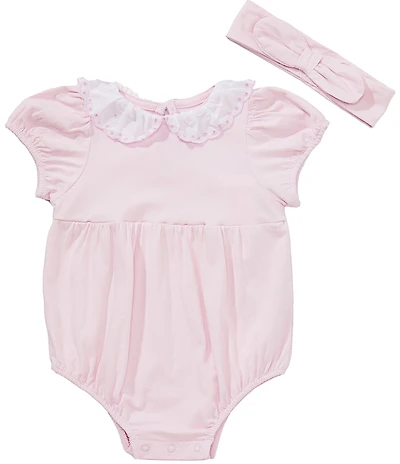 Little Me Baby Girls Bamboo Short-Sleeve Contrast-Collar Bodysuit