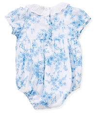 Little Me Baby Girls Short Sleeve Cotton Eyelet-Embroidered Ruffled Collar Smocked Floral-Printed Bodysuit and Bow Headband Set