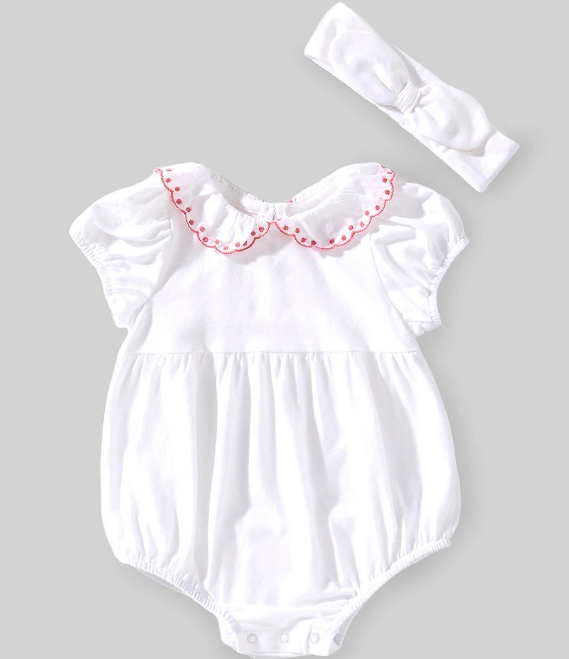 Little Me Baby Girls Short Sleeve Eyelet-Embroidered-Collar Bodysuit