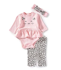 Little Me Baby Girls Short Sleeve Leopard Bodysuit And Pants 2-Piece Set With Headband