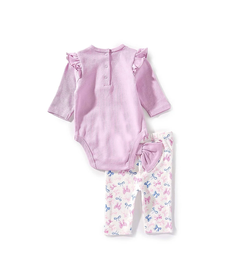 Little Me Baby Girls Short Sleeve Pretty Bows Print Bodysuit And Pants With Headband Set