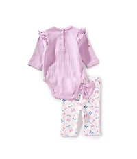 Little Me Baby Girls Short Sleeve Pretty Bows Print Bodysuit And Pants With Headband Set
