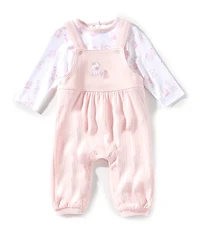 Little Me Baby Girls Sleeveless Bear-Motif Organic Cotton Overall & Bear-Printed Organic Cotton T-Shirt Set