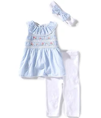 Little Me Baby Girls Sleeveless Striped/Floral Smocked Tunic Top & Solid Leggings Set