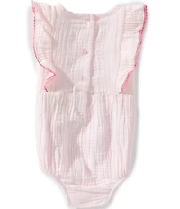 Little Me Baby Girls Woven Cotton Ruffle Flutter Sleeve Embroidered Flowers Bodysuit & Headband Set