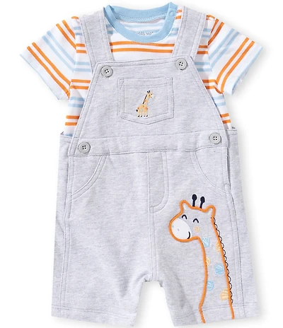 Little Me Organic Cotton Baby Boys Sleeveless Giraffe Denim Shortall & Short-Sleeve Striped Knit T-Shirt Set