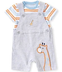 Little Me Organic Cotton Baby Boys Sleeveless Giraffe Denim Shortall & Short-Sleeve Striped Knit T-Shirt Set