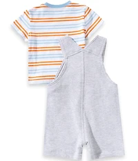 Little Me Organic Cotton Baby Boys Sleeveless Giraffe Denim Shortall & Short-Sleeve Striped Knit T-Shirt Set