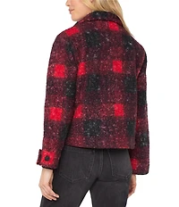 Liverpool Los Angele Sherpa Plaid Print Notch Collar Long Sleeve Shacket