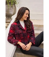 Liverpool Los Angele Sherpa Plaid Print Notch Collar Long Sleeve Shacket