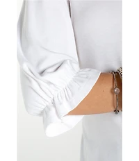 Liverpool Los Angeles Baby Rib Knit V-Neck Elbow Sleeve Tee Top