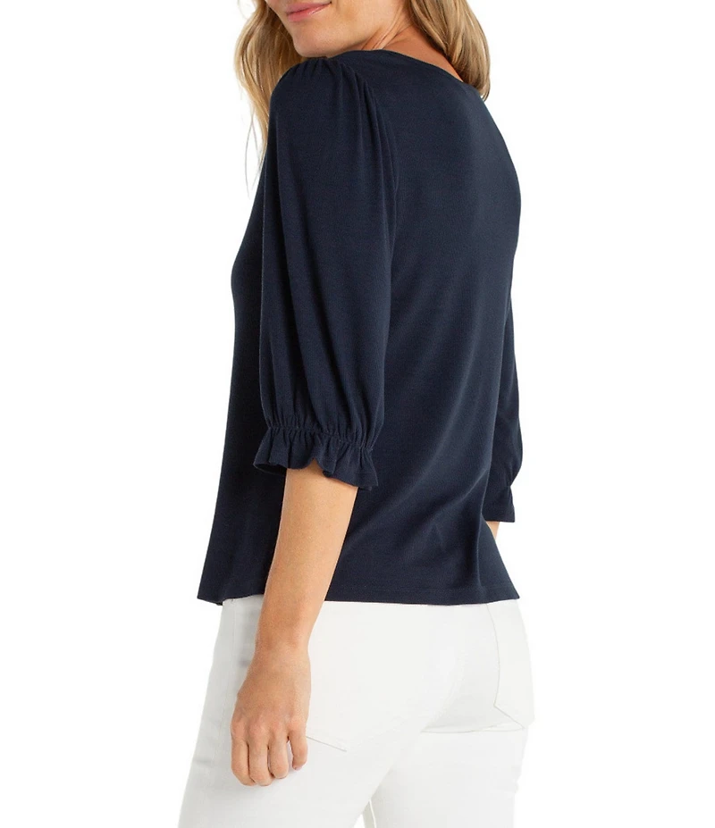 Liverpool Los Angeles Baby Rib Knit V-Neck Elbow Sleeve Tee Top