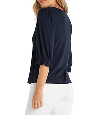 Liverpool Los Angeles Baby Rib Knit V-Neck Elbow Sleeve Tee Top