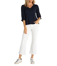 Liverpool Los Angeles Baby Rib Knit V-Neck Elbow Sleeve Tee Top