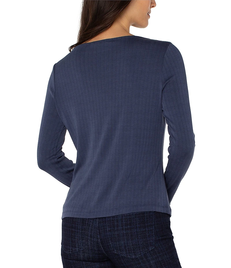 Liverpool Los Angeles Boat Neck Long Sleeve Knit Ribbed Top