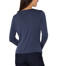 Liverpool Los Angeles Boat Neck Long Sleeve Knit Ribbed Top