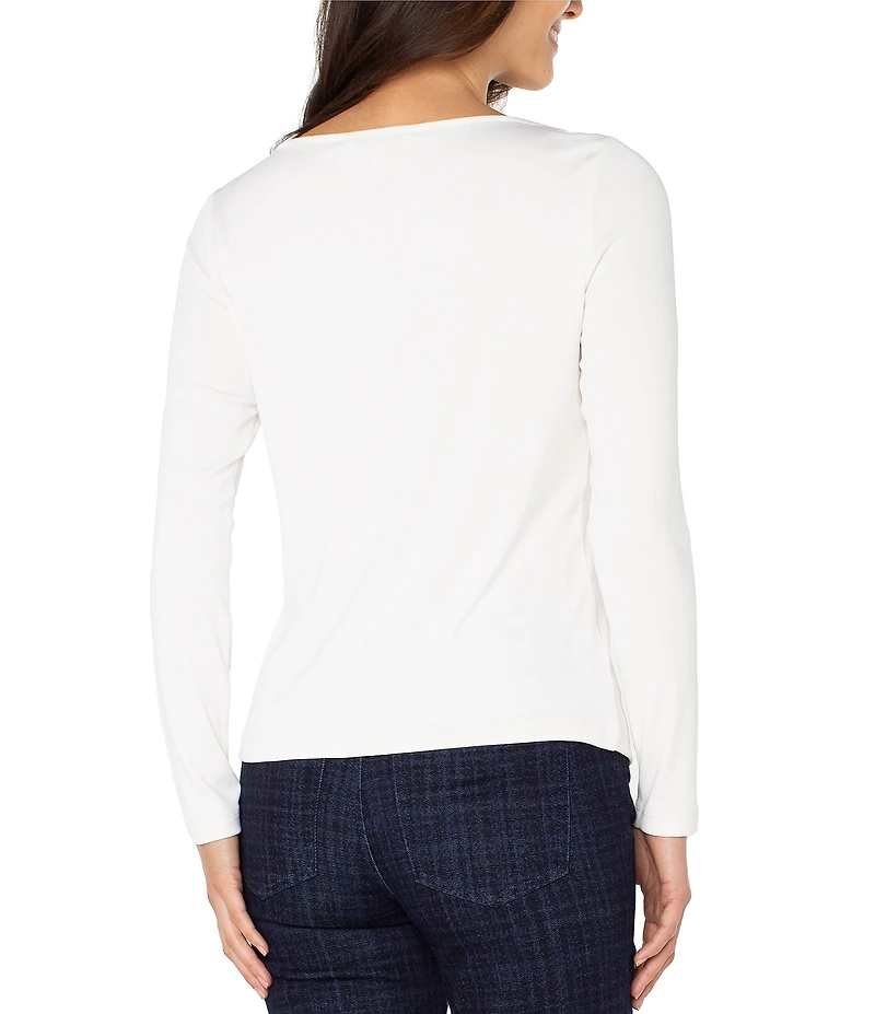 Liverpool Los Angeles Boat Neck Long Sleeve Knit Ribbed Top