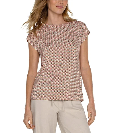 Liverpool Los Angeles Boat Neck Short Dolman Sleeve Geometric Print Knit Top