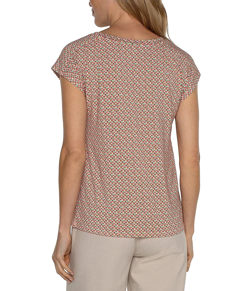 Liverpool Los Angeles Boat Neck Short Dolman Sleeve Geometric Print Knit Top