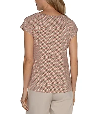 Liverpool Los Angeles Boat Neck Short Dolman Sleeve Geometric Print Knit Top