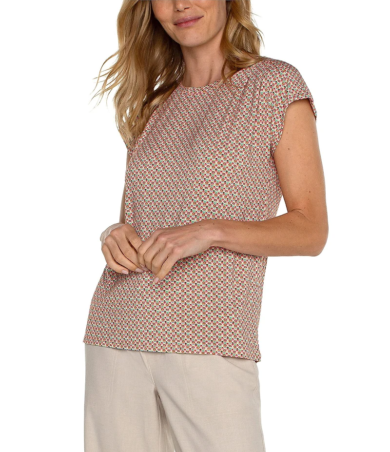 Liverpool Los Angeles Boat Neck Short Dolman Sleeve Geometric Print Knit Top
