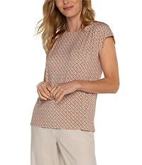 Liverpool Los Angeles Boat Neck Short Dolman Sleeve Geometric Print Knit Top