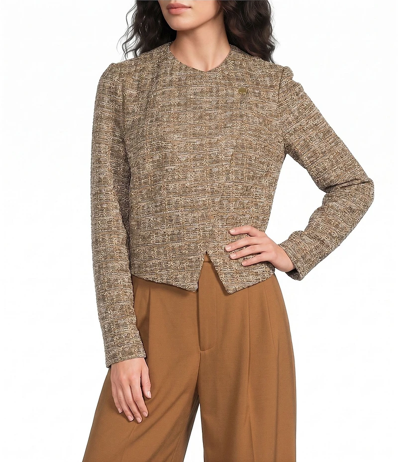 Liverpool Los Angeles Boucle Knit Collarless Long Sleeve Moto Jacket