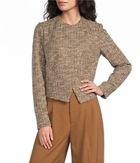 Liverpool Los Angeles Boucle Knit Collarless Long Sleeve Moto Jacket