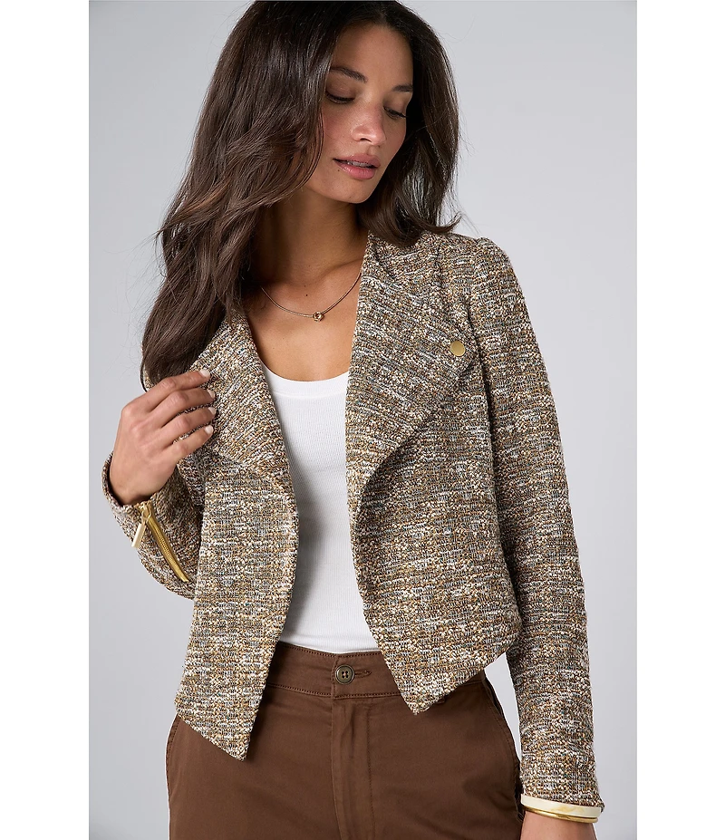 Liverpool Los Angeles Boucle Knit Collarless Long Sleeve Moto Jacket