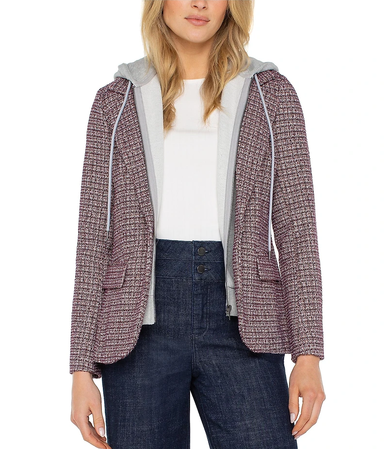 Liverpool Los Angeles Boucle Knit Notch Collar Long Sleeve Hooded Boyfriend Blazer