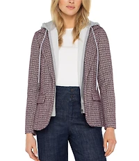 Liverpool Los Angeles Boucle Knit Notch Collar Long Sleeve Hooded Boyfriend Blazer