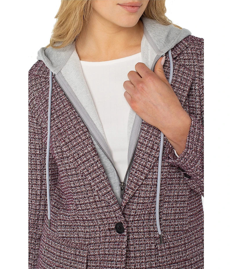 Liverpool Los Angeles Boucle Knit Notch Collar Long Sleeve Hooded Boyfriend Blazer