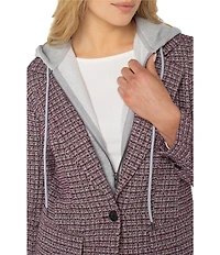 Liverpool Los Angeles Boucle Knit Notch Collar Long Sleeve Hooded Boyfriend Blazer