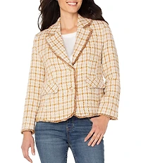 Liverpool Los Angeles Boucle Plaid Print Notch Collar Long Sleeve Blazer