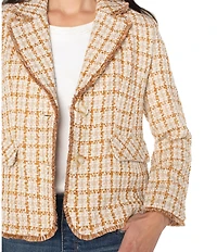 Liverpool Los Angeles Boucle Plaid Print Notch Collar Long Sleeve Blazer