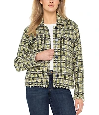 Liverpool Los Angeles Boucle Point Collar Long Sleeve Frayed Hem Cargo Shacket