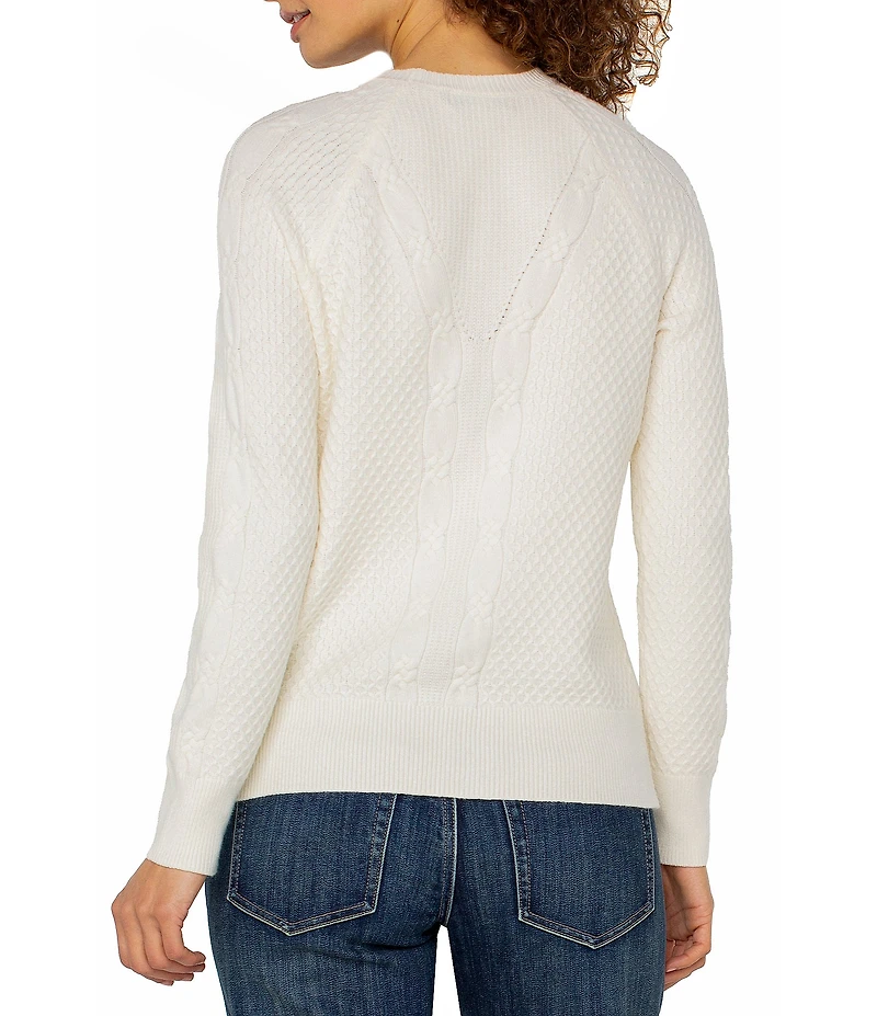 Liverpool Los Angeles Cable Knit Crew Neck Long Raglan Sleeve Sweater
